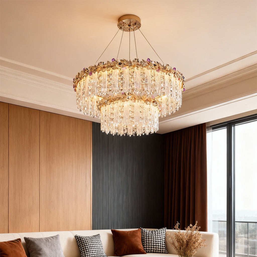 BRAMBLETON CRYSTAL TEARDROP CHANDELIER, "WILLOUGHBY IRON TWISTED WALL SCONCE", "HARTFIELD LUMINOUS RECESSED CEILING SPOTLIGHT