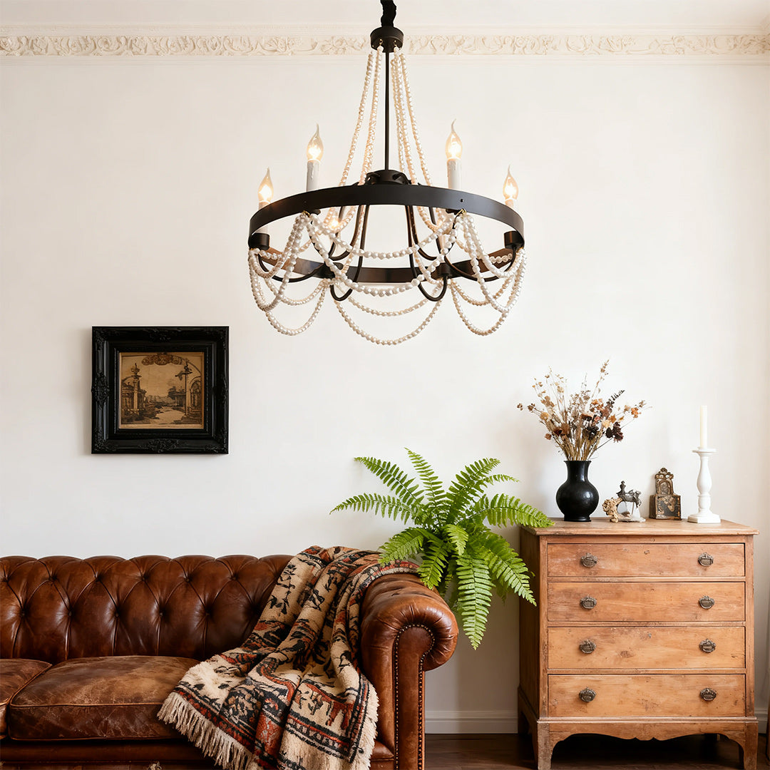 BELLEFONTE PEARL-ADORNED WROUGHT IRON CEILING LANTERN