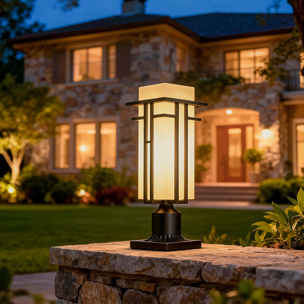 RAVENHALL FROSTED GLASS GARDEN LANTERNS, VINTAGE-INSPIRED ALUMINUM PATHWAY LIGHTING