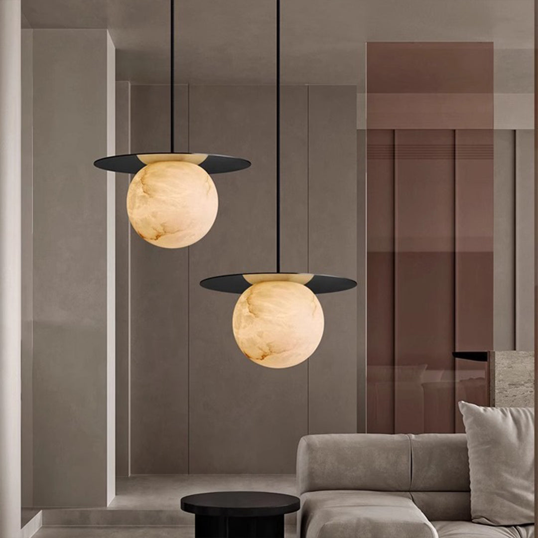 WINDSOR MARBLE ORB DINING LIGHT WITH COPPER ACCENTS