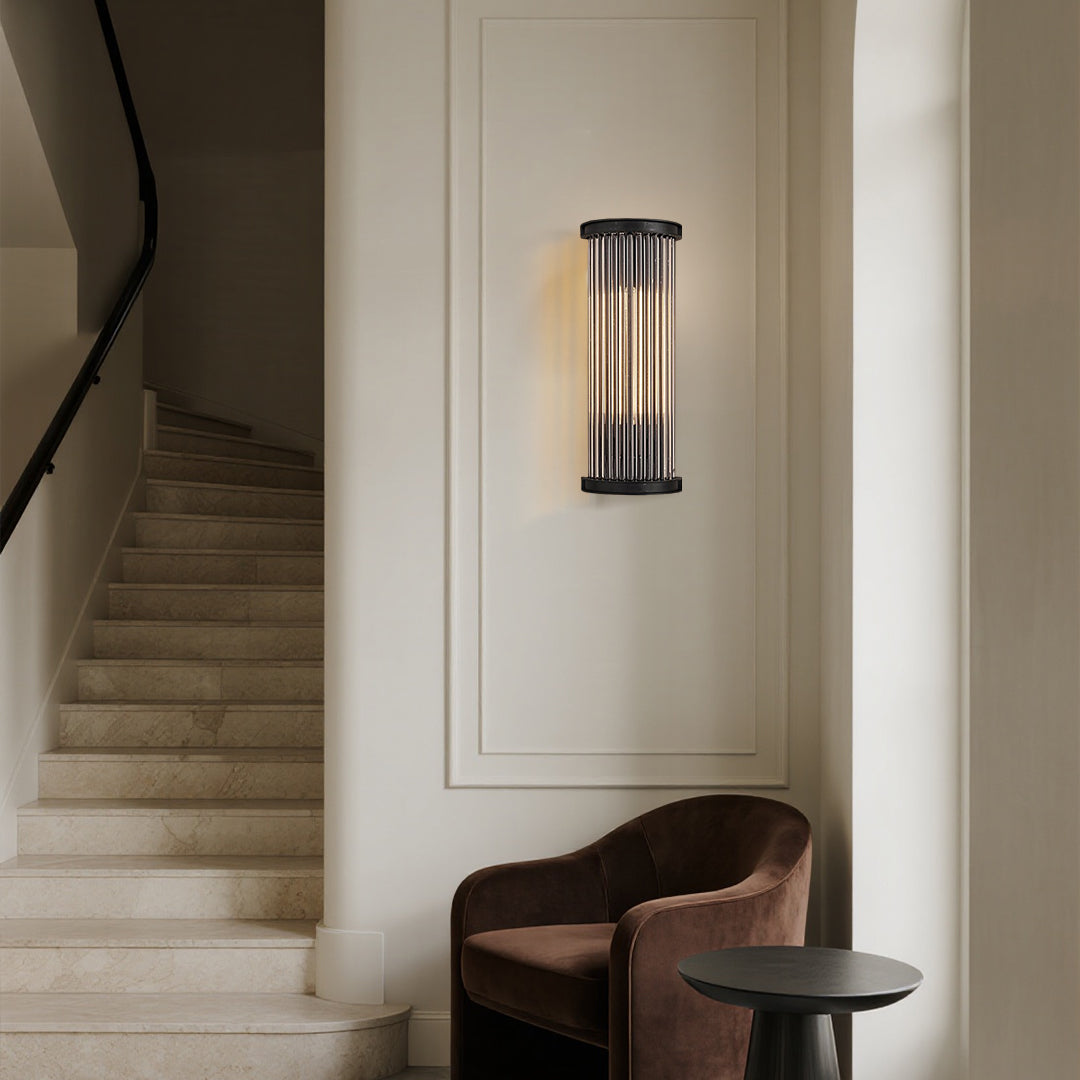 RAVENWOOD VINTAGE SEMI-CIRCULAR GLASS ROD WALL LANTERN