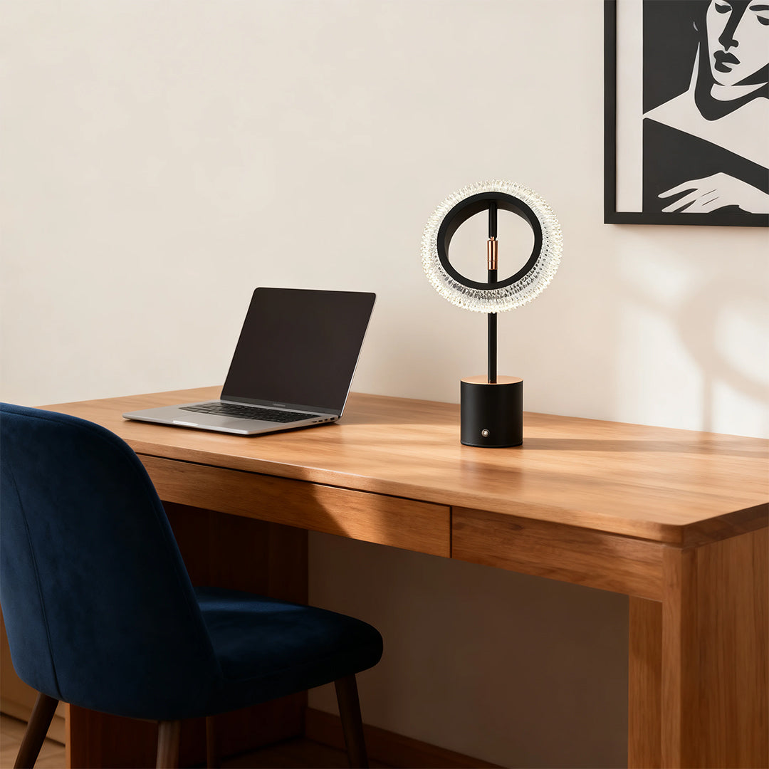ALDERSON RINGED ILLUMINATION TABLE LAMP - Minimalist Modern Design with Integrated Charging Feature