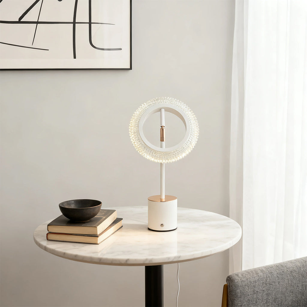 ALDERSON RINGED ILLUMINATION TABLE LAMP - Minimalist Modern Design with Integrated Charging Feature