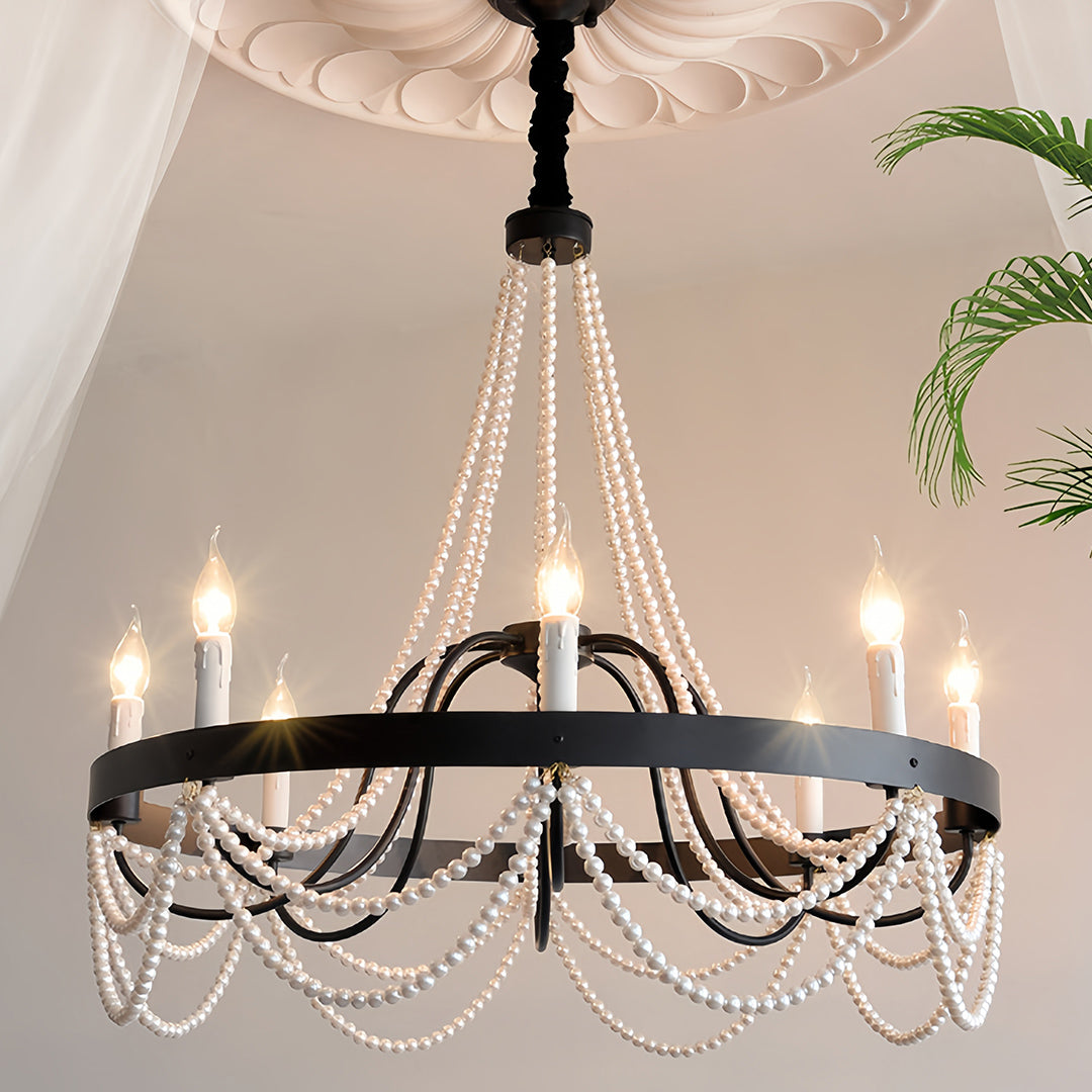 BELLEFONTE PEARL-ADORNED WROUGHT IRON CEILING LANTERN