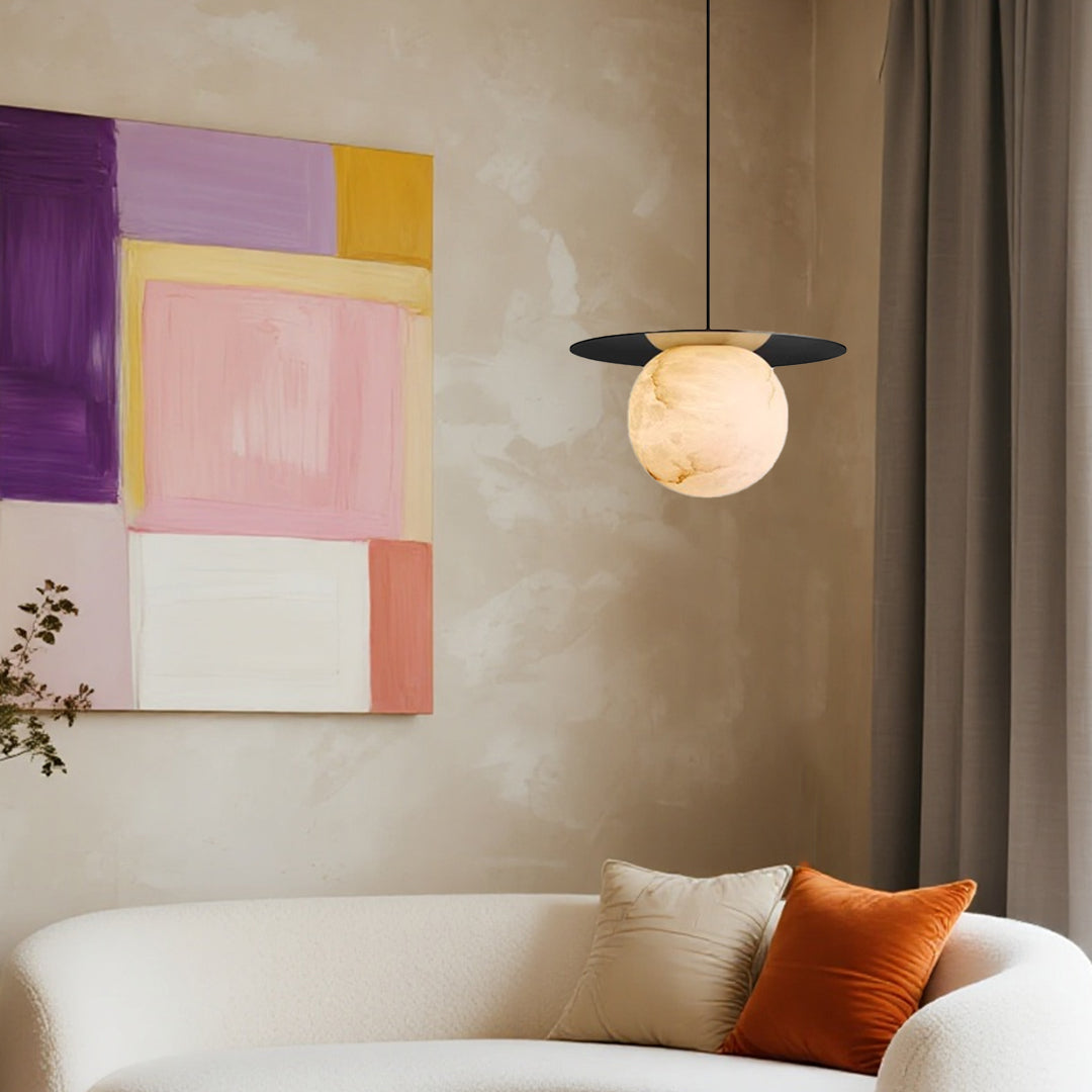 WINDSOR MARBLE ORB DINING LIGHT WITH COPPER ACCENTS