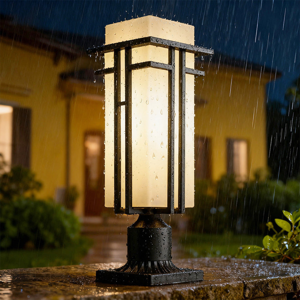 RAVENHALL FROSTED GLASS GARDEN LANTERNS, VINTAGE-INSPIRED ALUMINUM PATHWAY LIGHTING