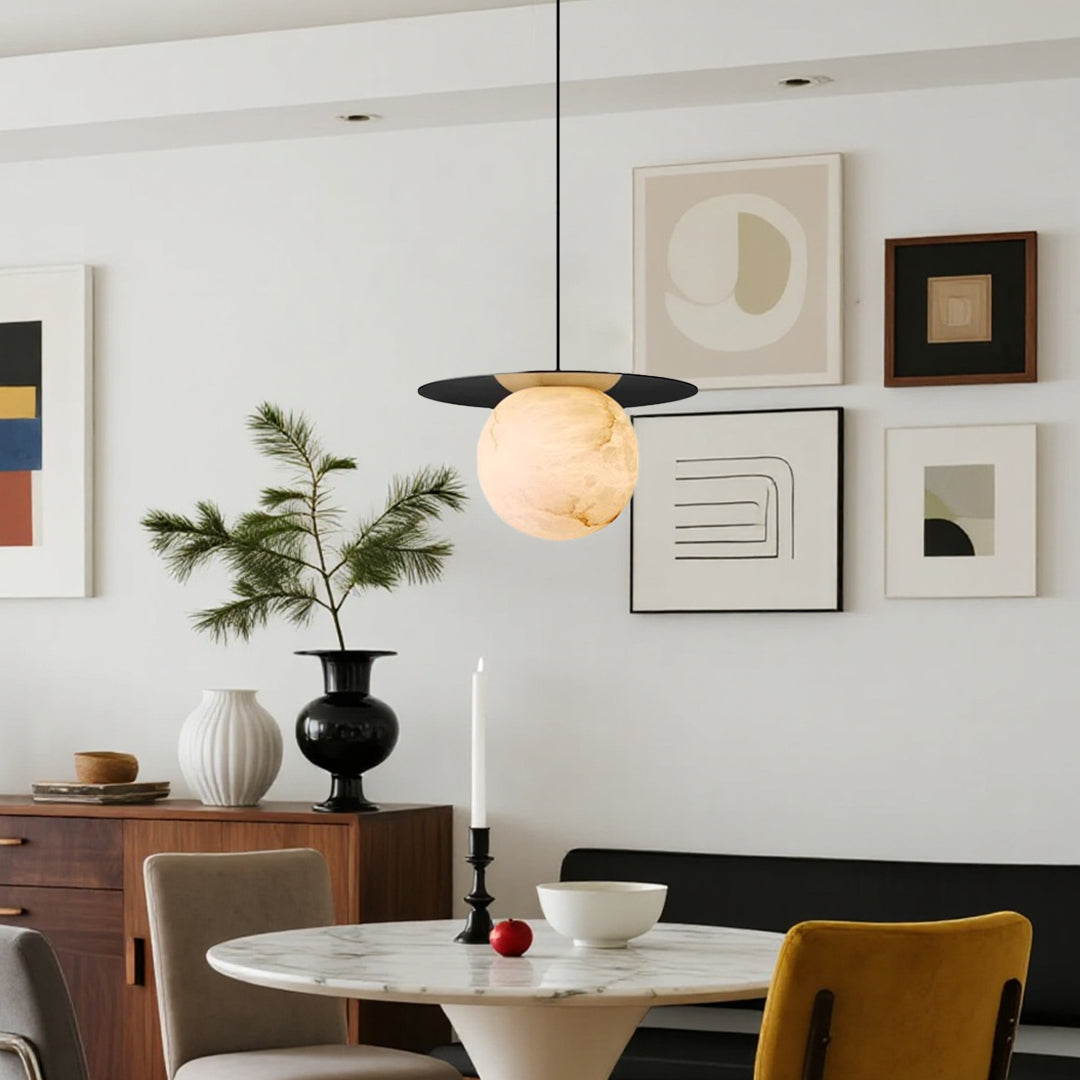 WINDSOR MARBLE ORB DINING LIGHT WITH COPPER ACCENTS