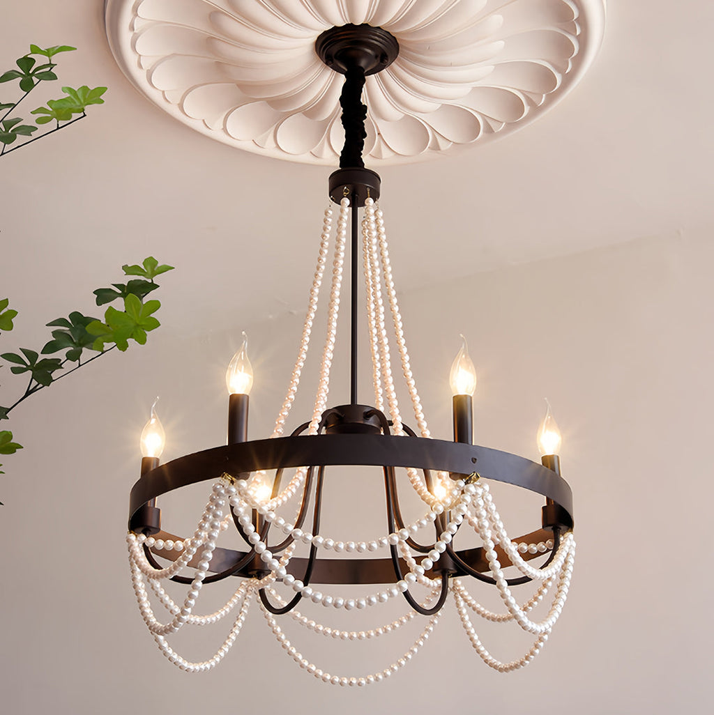 BELLEFONTE PEARL-ADORNED WROUGHT IRON CEILING LANTERN