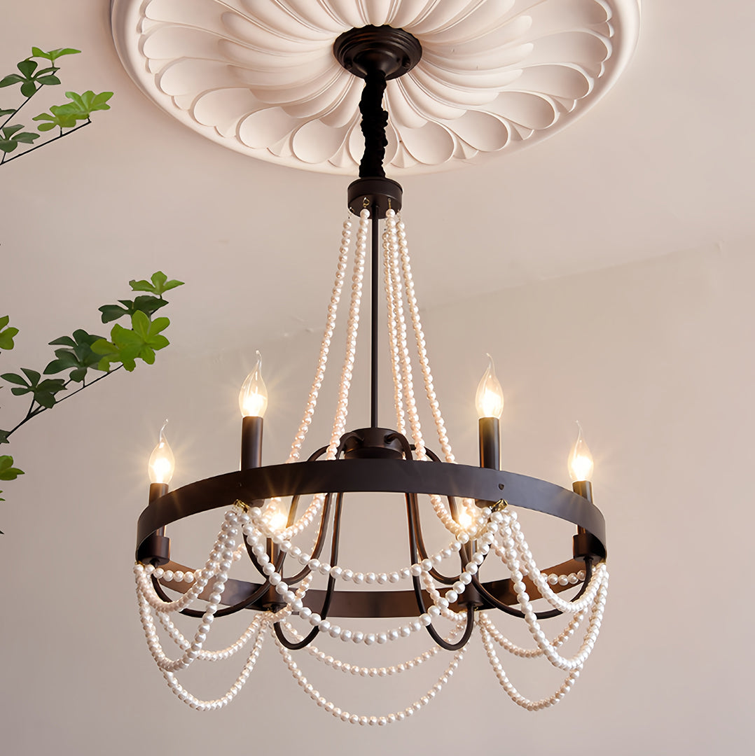 BELLEFONTE PEARL-ADORNED WROUGHT IRON CEILING LANTERN