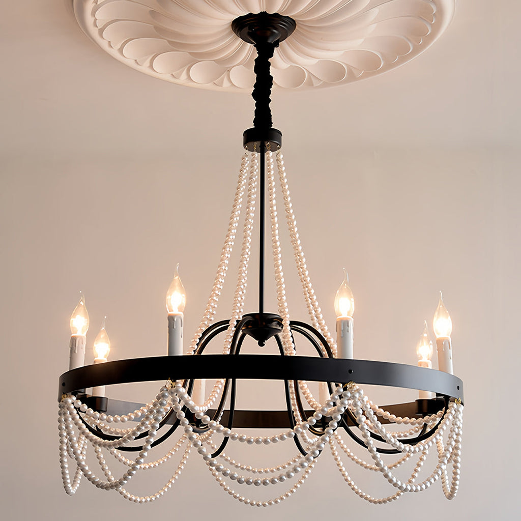 BELLEFONTE PEARL-ADORNED WROUGHT IRON CEILING LANTERN