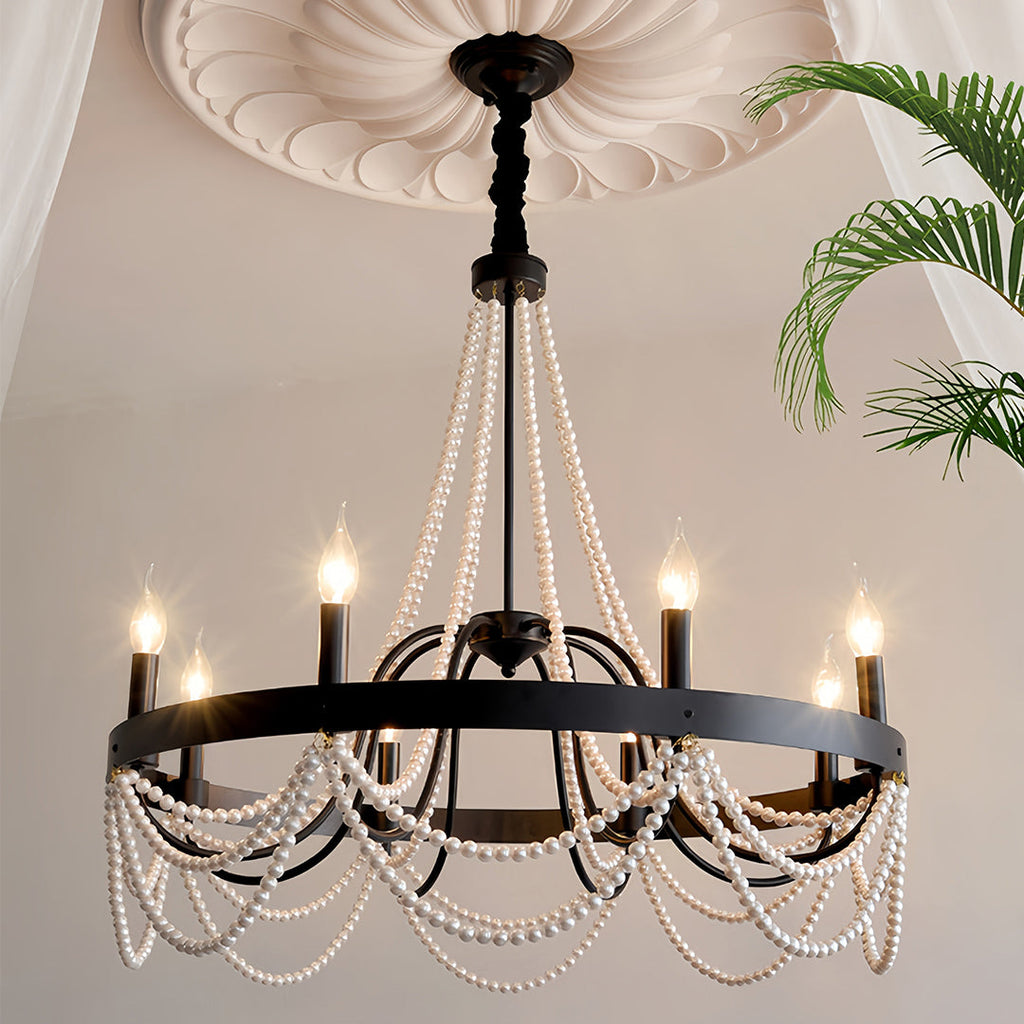 BELLEFONTE PEARL-ADORNED WROUGHT IRON CEILING LANTERN
