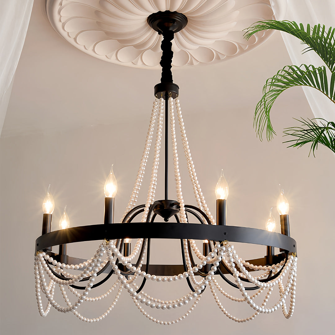 BELLEFONTE PEARL-ADORNED WROUGHT IRON CEILING LANTERN