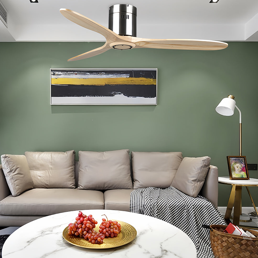 WINTERBOURNE WOODEN FLUSH MOUNT CEILING FAN WITH LIGHT AND SILENT DC MOTOR