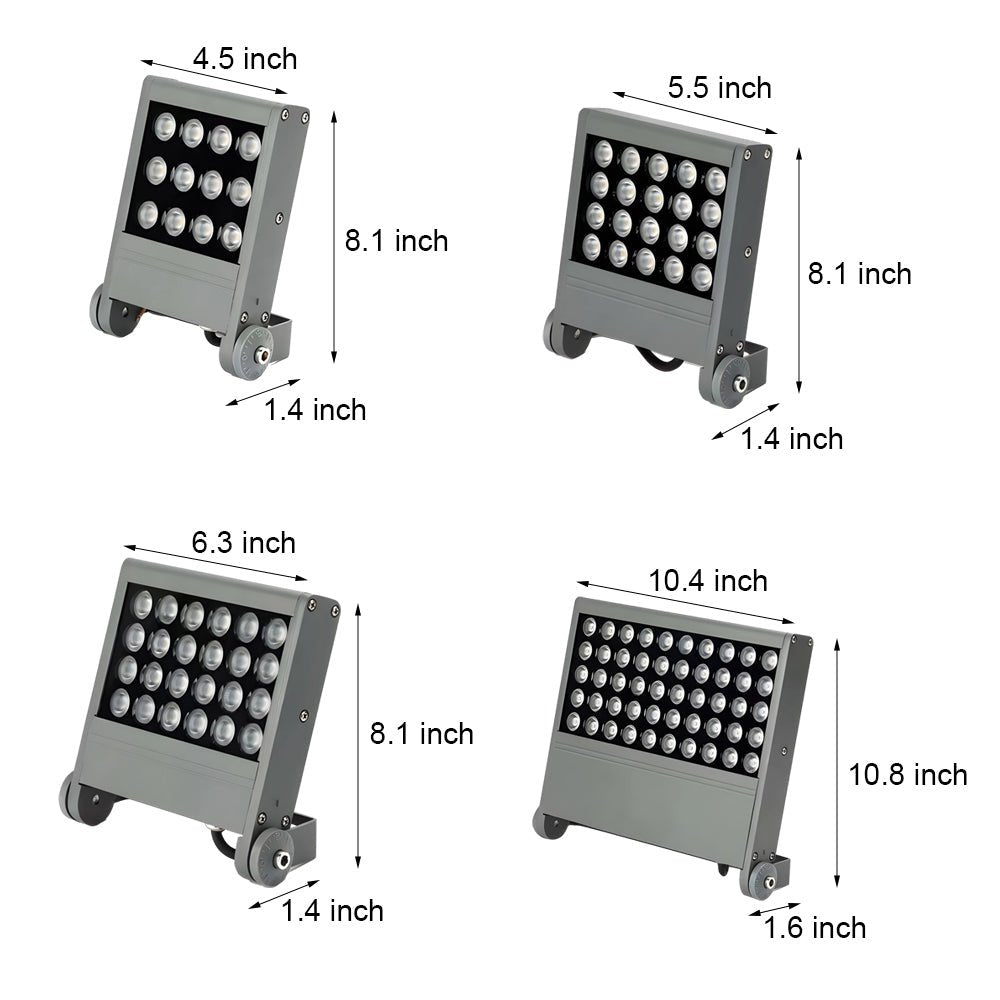 1. **WATERSHED SQUARE LUMINAIRE, 12W**  
   A robust aluminium flood light designed to illuminate outdoor spaces with precision.

2. **BARNESBURY POWERED BEAM, 18W**  
   A versatile square LED flood light crafted for high-performance lighting in gardens