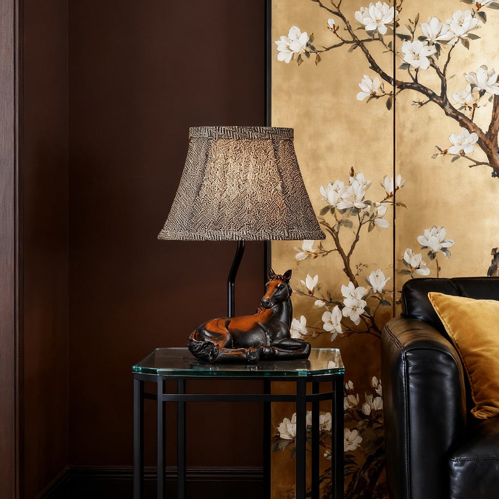 WINTHORPE EQUESTRIAN RESIN TABLE LANTERN WITH TEXTILE SHADE