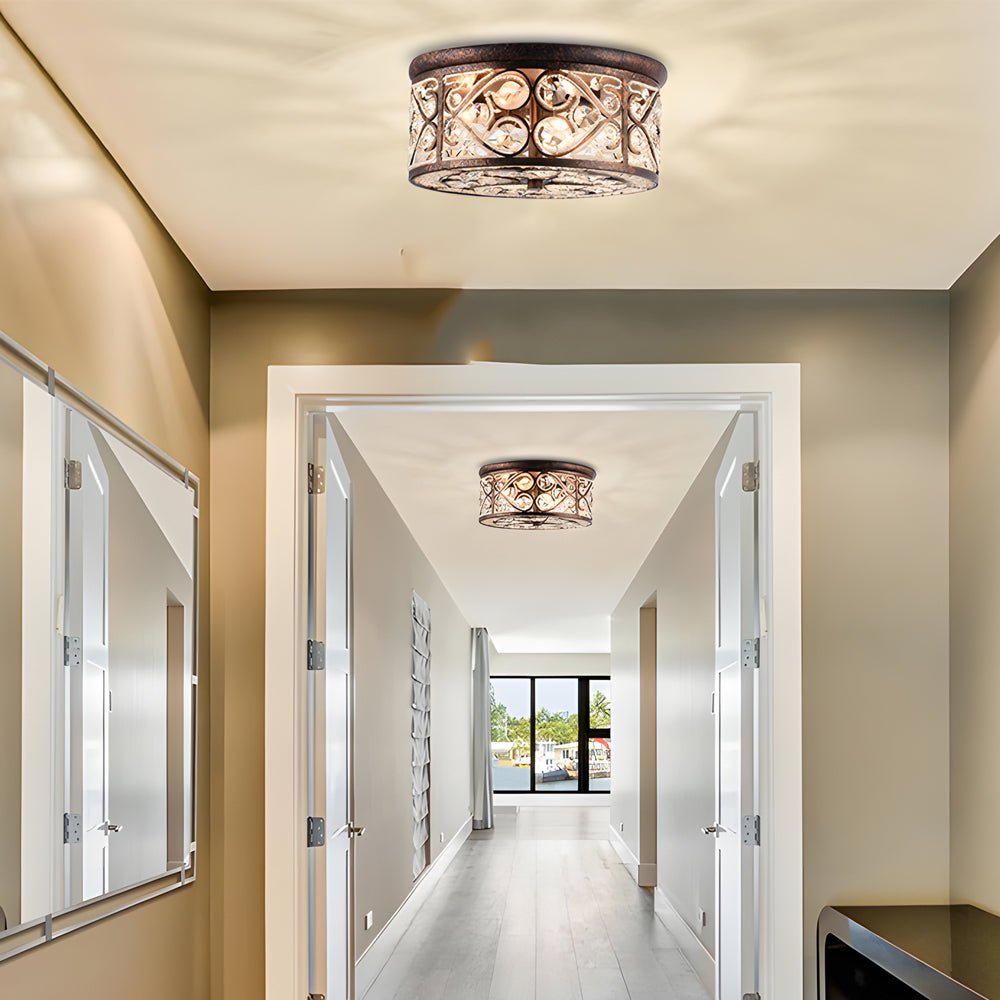 WINTHROP 13-INCH CRYSTAL DRUM FLUSH MOUNT LIGHTING