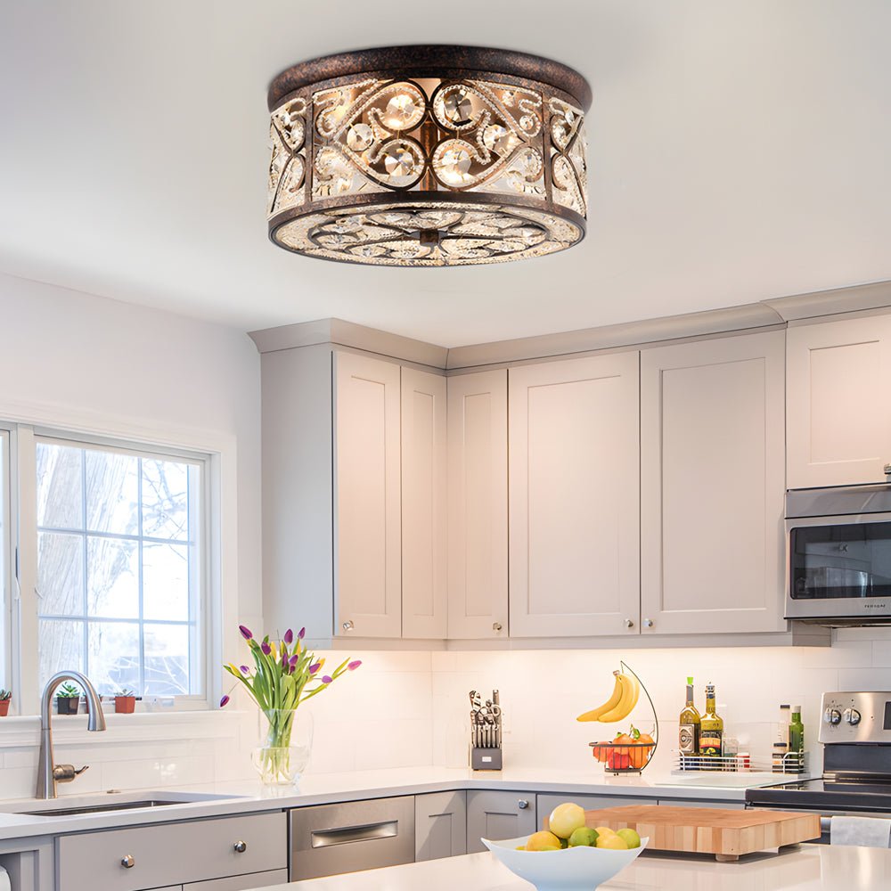 WINTHROP 13-INCH CRYSTAL DRUM FLUSH MOUNT LIGHTING