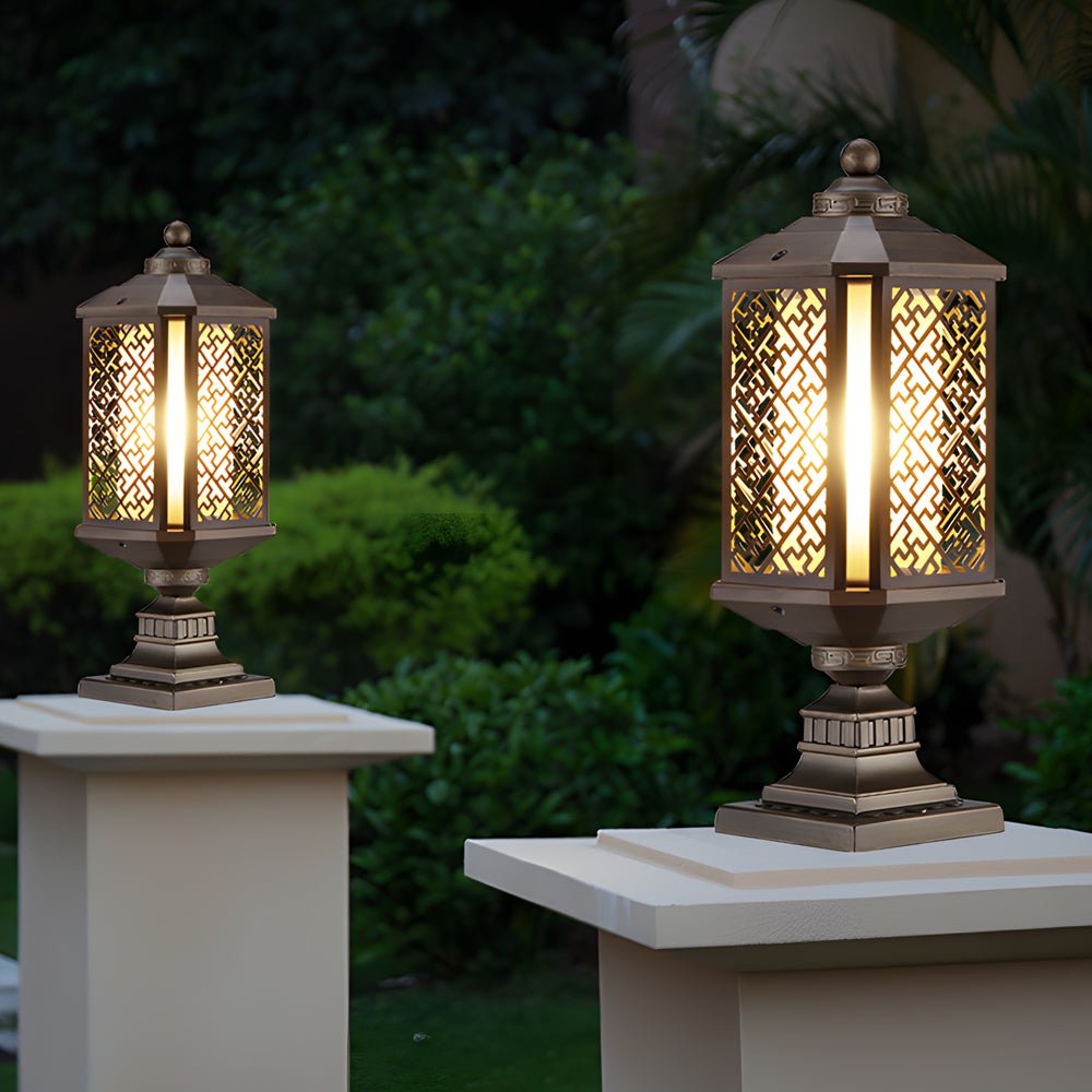 1. **WILLOUGHBY VINTAGE ALUMINUM FENCE LANTERN**  
   A timeless die-cast aluminum fixture featuring a waterproof glass shade, perfect for illuminating garden pathways with nostalgic charm.

2. **CHARLESTON RETRO GLASS POST LUMINAIRE**  
   A striking ble