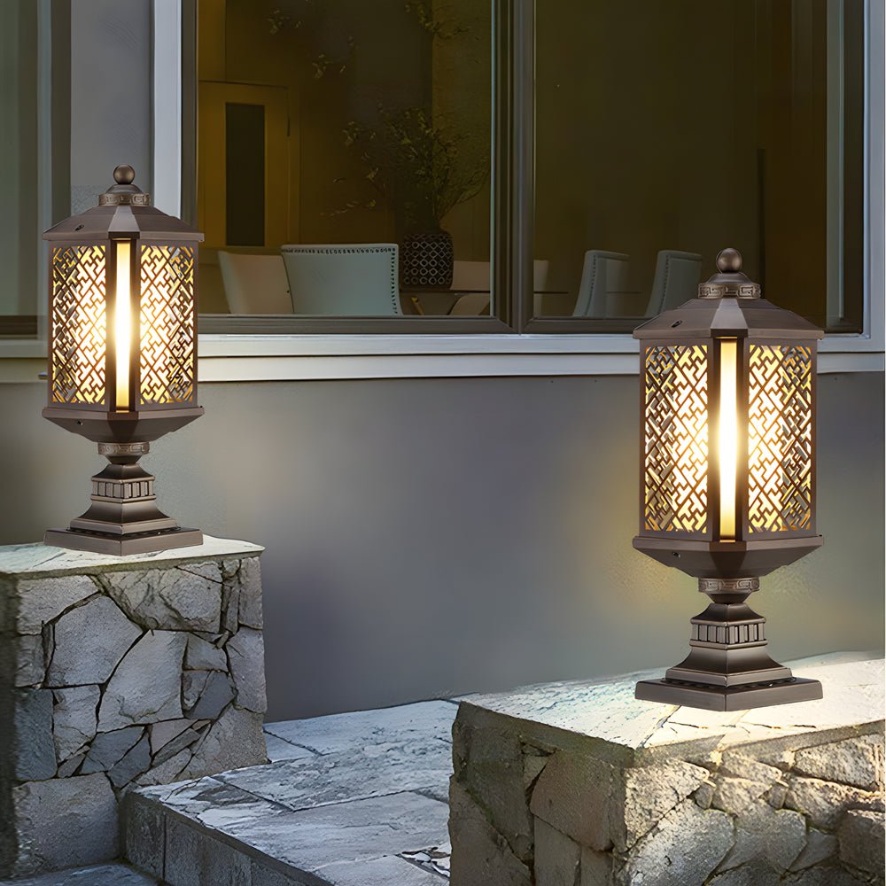 1. **WILLOUGHBY VINTAGE ALUMINUM FENCE LANTERN**  
   A timeless die-cast aluminum fixture featuring a waterproof glass shade, perfect for illuminating garden pathways with nostalgic charm.

2. **CHARLESTON RETRO GLASS POST LUMINAIRE**  
   A striking ble