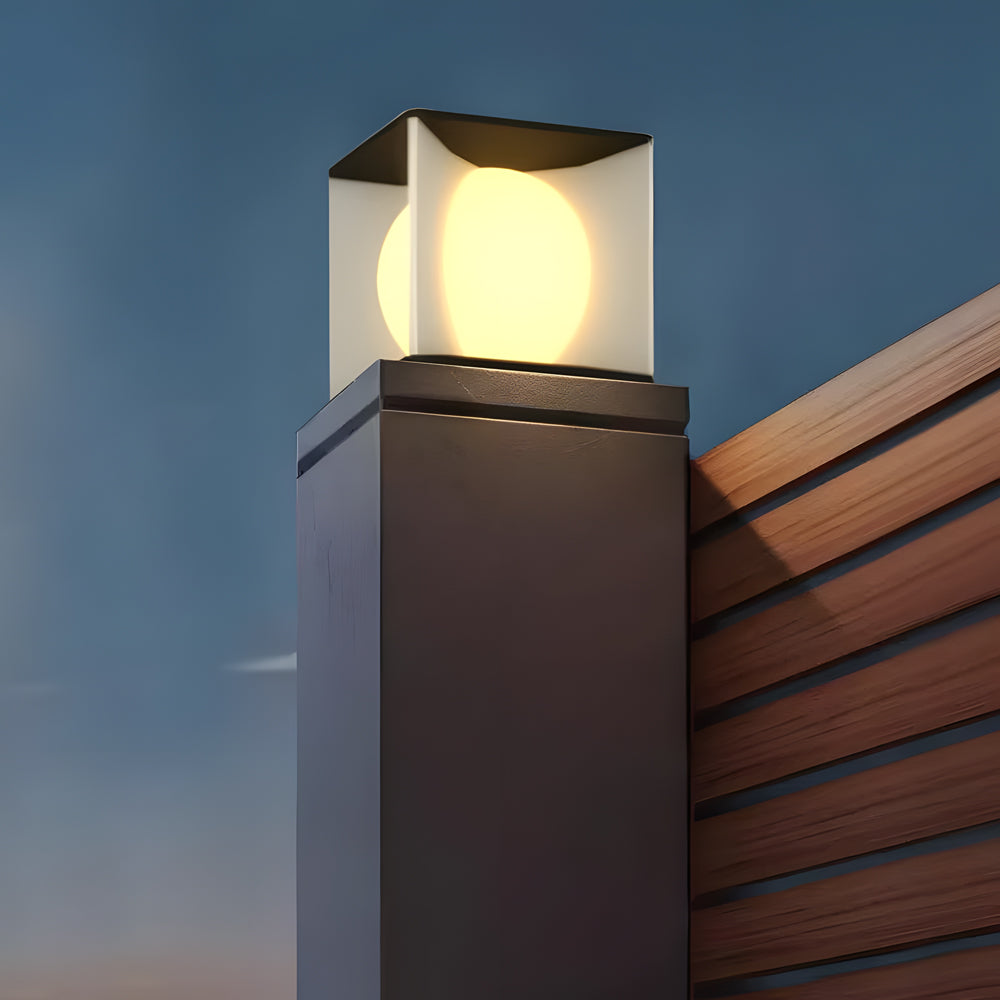 WINCHESTER SQUARE STAINLESS STEEL OUTDOOR PILLAR LIGHT WITH ACRYLIC LAMP SHADE
