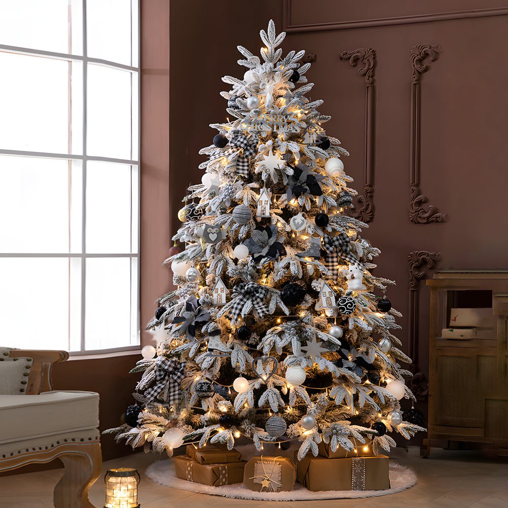 FROSTWELL WHIMSICAL SNOWFALL CHRISTMAS TREE WITH ILLUMINATED STRING ACCENTS
