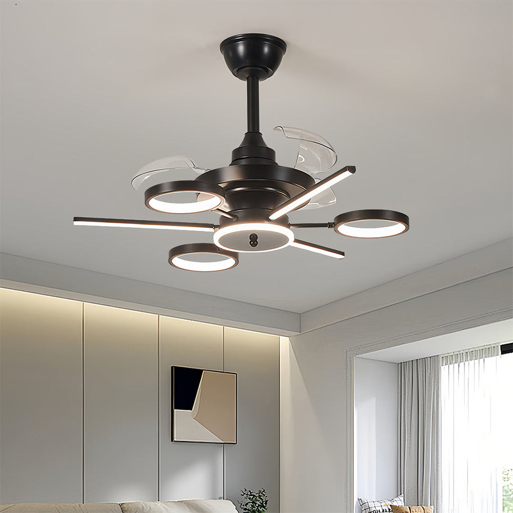 RAVENHALL TRIPLE-BLADE CEILING FAN WITH ILLUMINATED ACCENTS IN FRENCH VINTAGE BLACK IRON