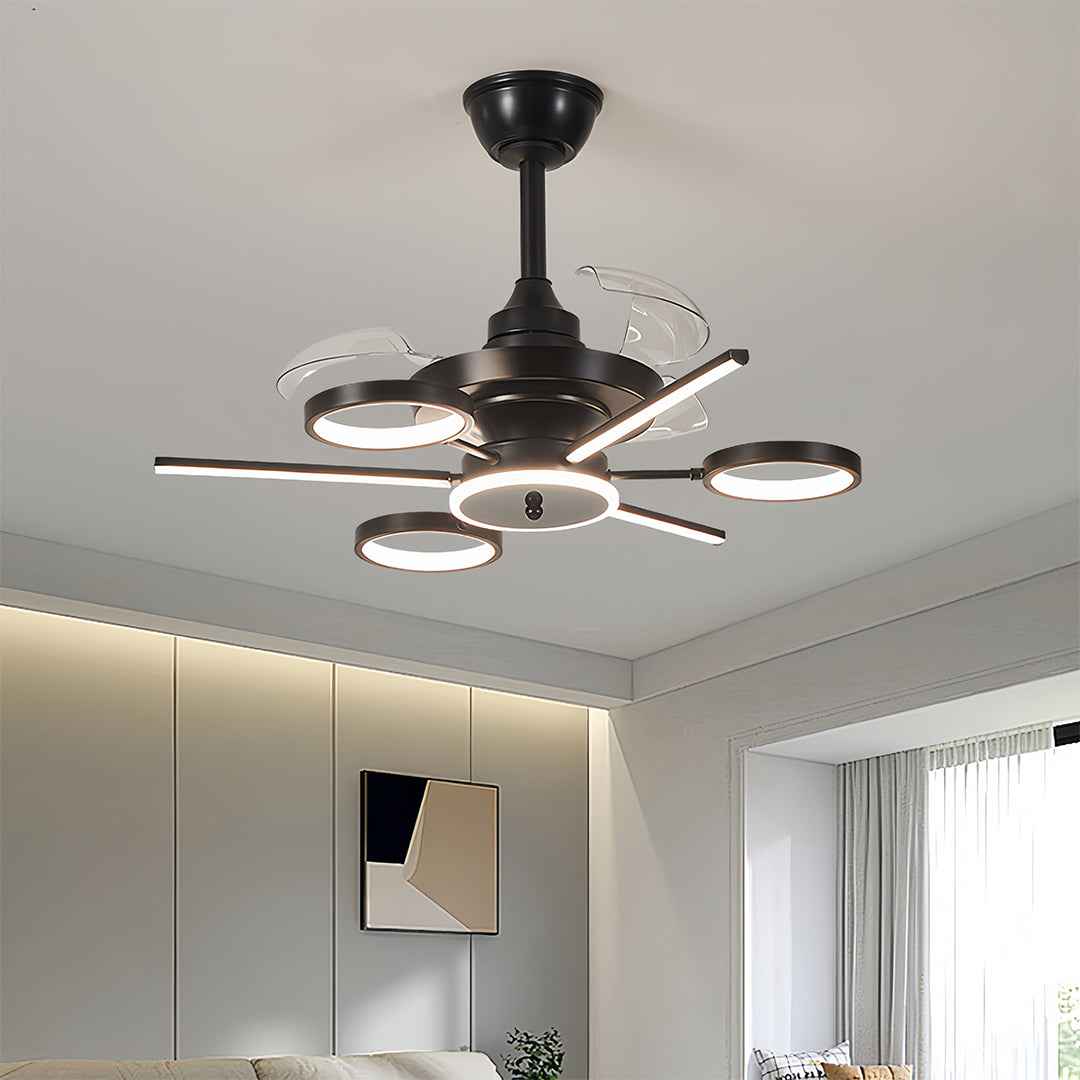 RAVENHALL TRIPLE-BLADE CEILING FAN WITH ILLUMINATED ACCENTS IN FRENCH VINTAGE BLACK IRON