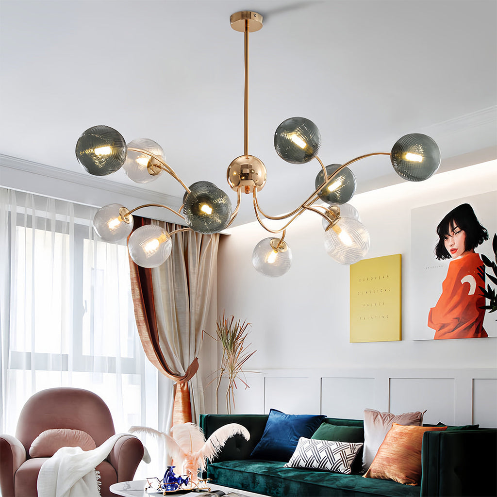 WINTHORPE SIX-BULB GLASS CEILING LANTERN WITH GOLD ACCENTS