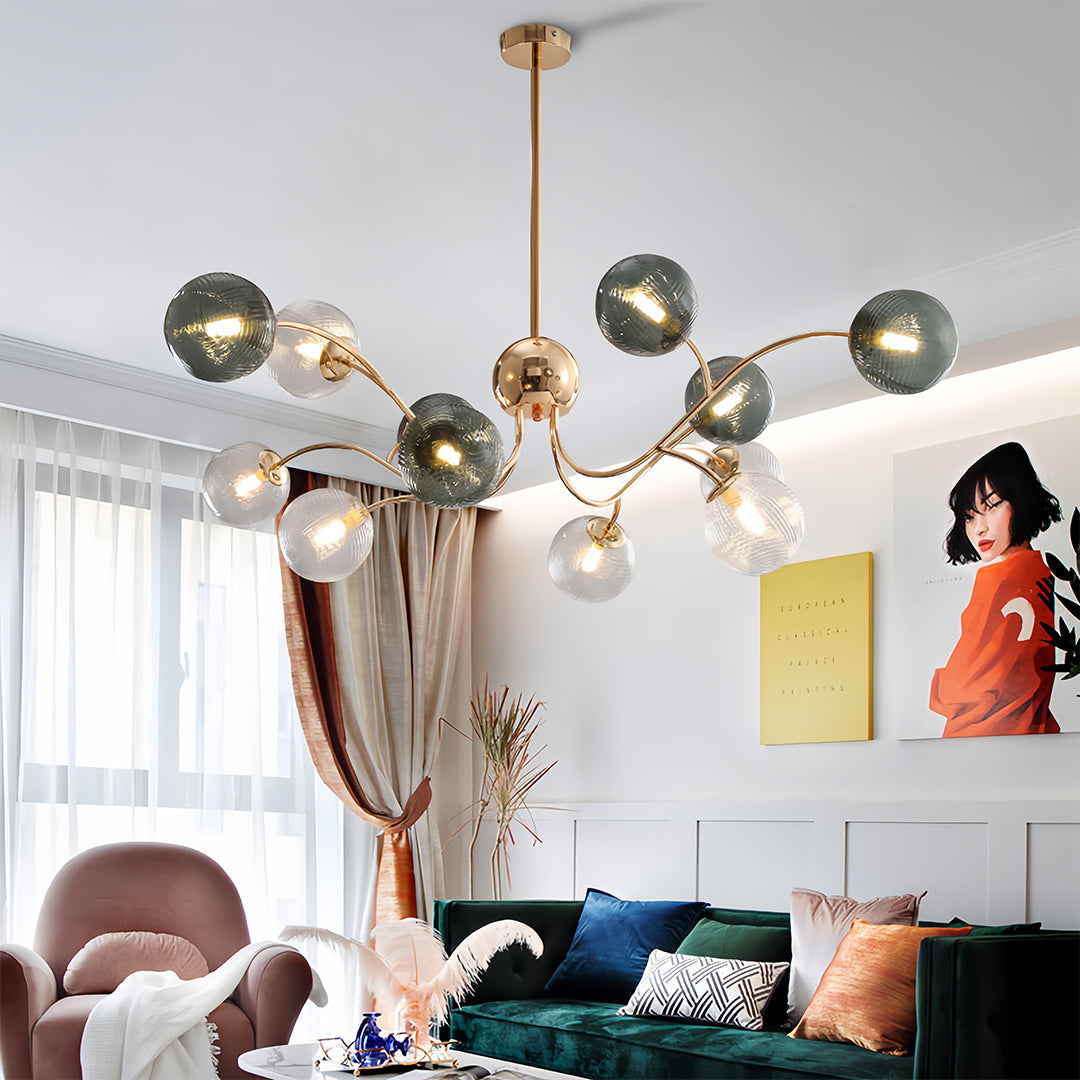 WINTHORPE SIX-BULB GLASS CEILING LANTERN WITH GOLD ACCENTS