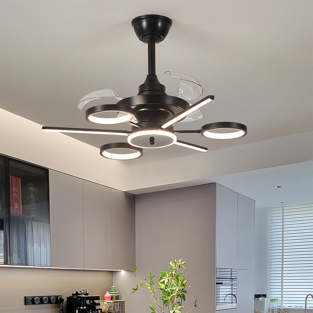 RAVENHALL TRIPLE-BLADE CEILING FAN WITH ILLUMINATED ACCENTS IN FRENCH VINTAGE BLACK IRON