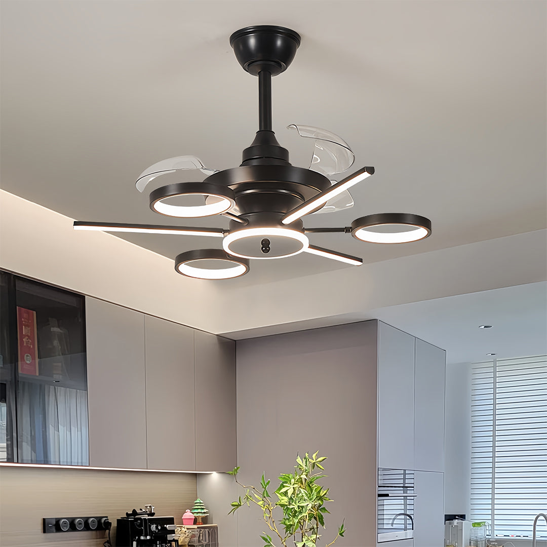 RAVENHALL TRIPLE-BLADE CEILING FAN WITH ILLUMINATED ACCENTS IN FRENCH VINTAGE BLACK IRON