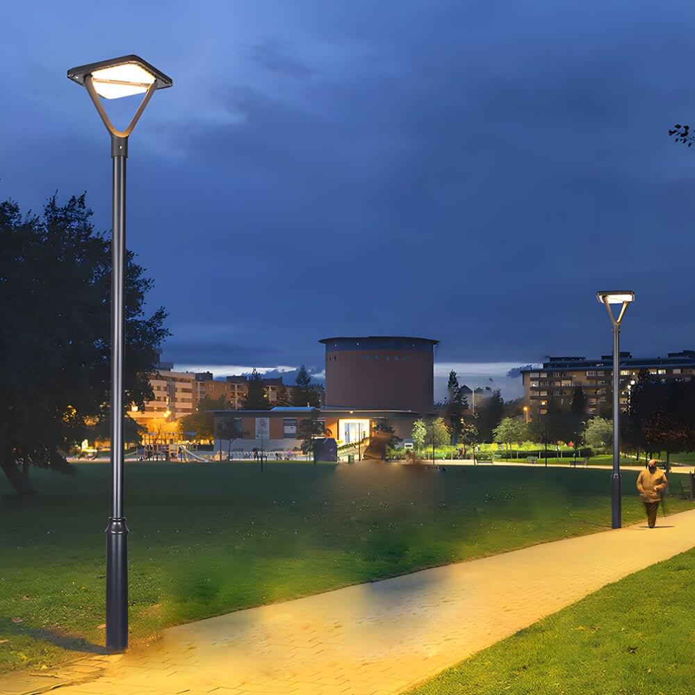 1. **WINSLOW SOLAR ILLUMINATION POST**  
   A refined solar lamp post designed to enhance outdoor spaces with a soft, ambient glow, featuring a sleek black finish and durable construction.

2. **HARTFIELD NIGHTSCAPE LANTERN**  
   This sophisticated stree