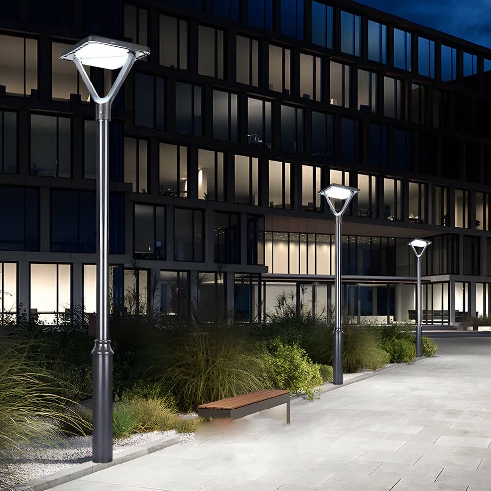 1. **WINSLOW SOLAR ILLUMINATION POST**  
   A refined solar lamp post designed to enhance outdoor spaces with a soft, ambient glow, featuring a sleek black finish and durable construction.

2. **HARTFIELD NIGHTSCAPE LANTERN**  
   This sophisticated stree