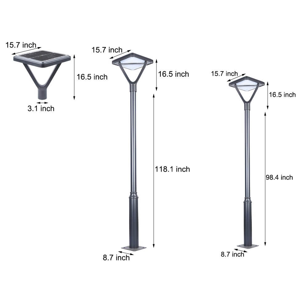 1. **WINSLOW SOLAR ILLUMINATION POST**  
   A refined solar lamp post designed to enhance outdoor spaces with a soft, ambient glow, featuring a sleek black finish and durable construction.

2. **HARTFIELD NIGHTSCAPE LANTERN**  
   This sophisticated stree