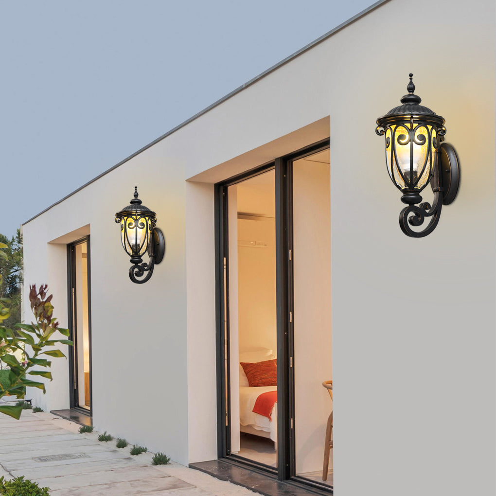 RAVENHALL BLACK GLASS OUTDOOR WALL LANTERN
