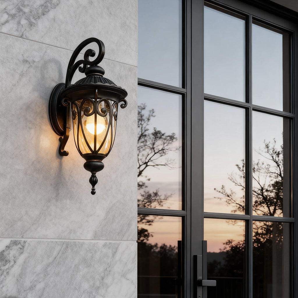 RAVENHALL BLACK GLASS OUTDOOR WALL LANTERN