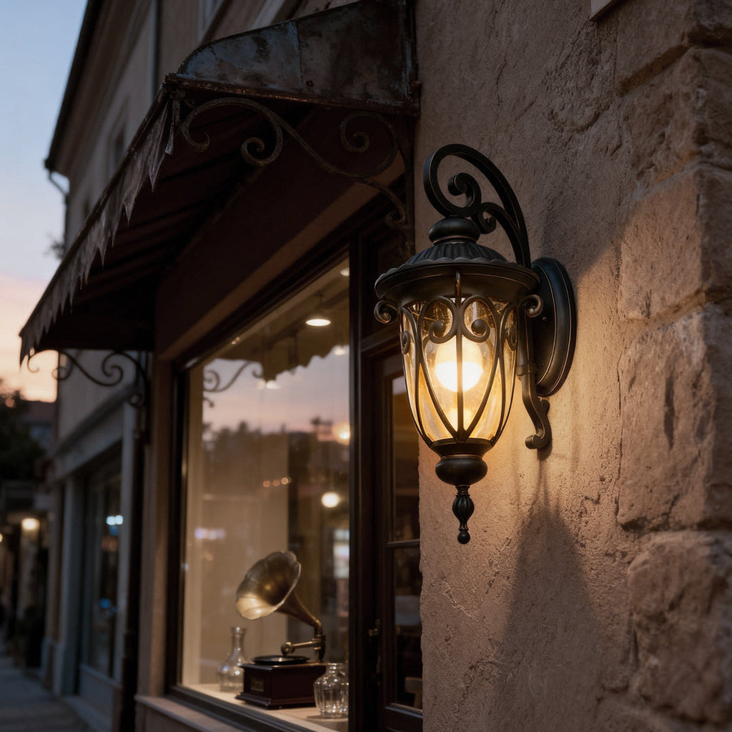 RAVENHALL BLACK GLASS OUTDOOR WALL LANTERN