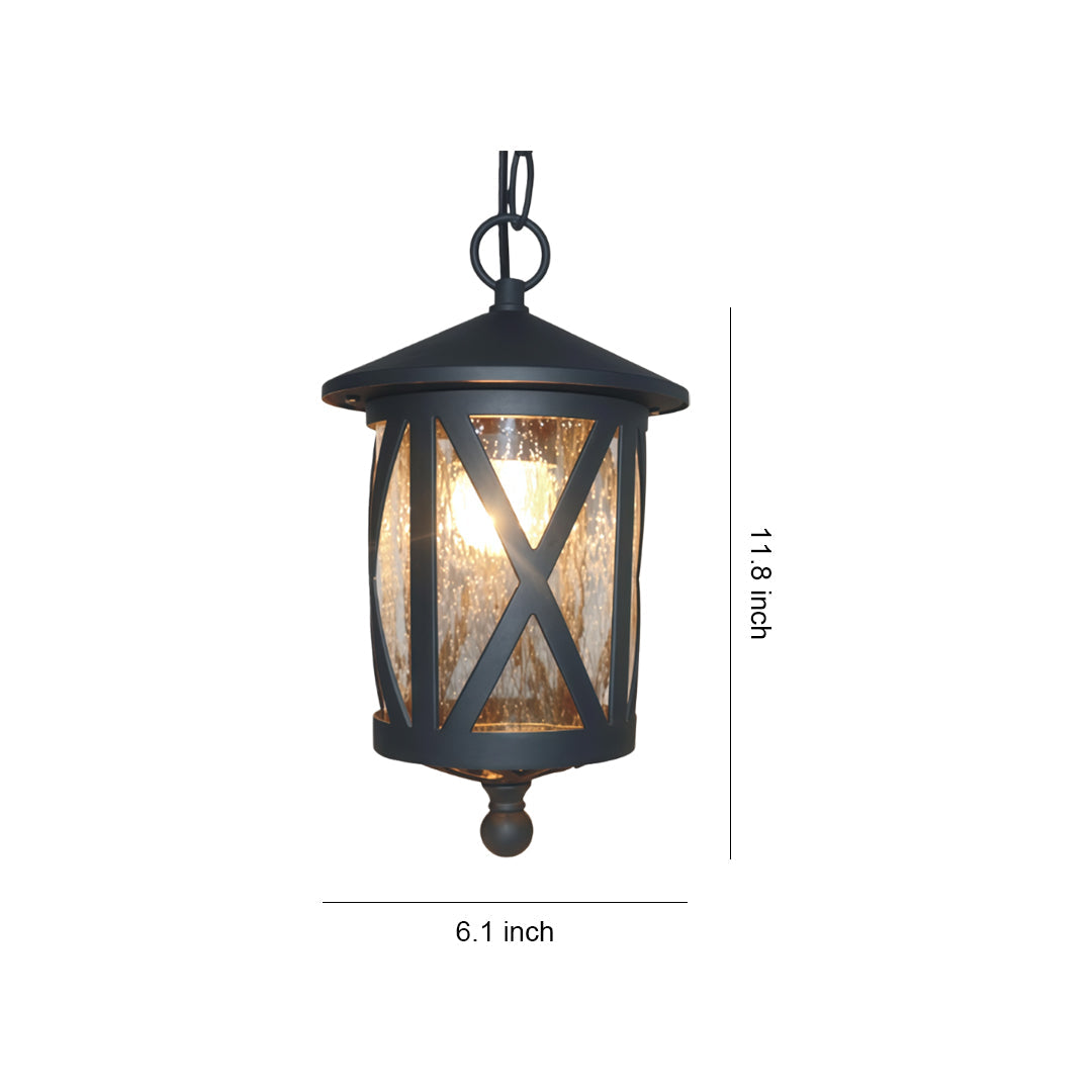 RAVENSWOOD BLACK IRON HANGING LANTERN WITH ADJUSTABLE CHAIN