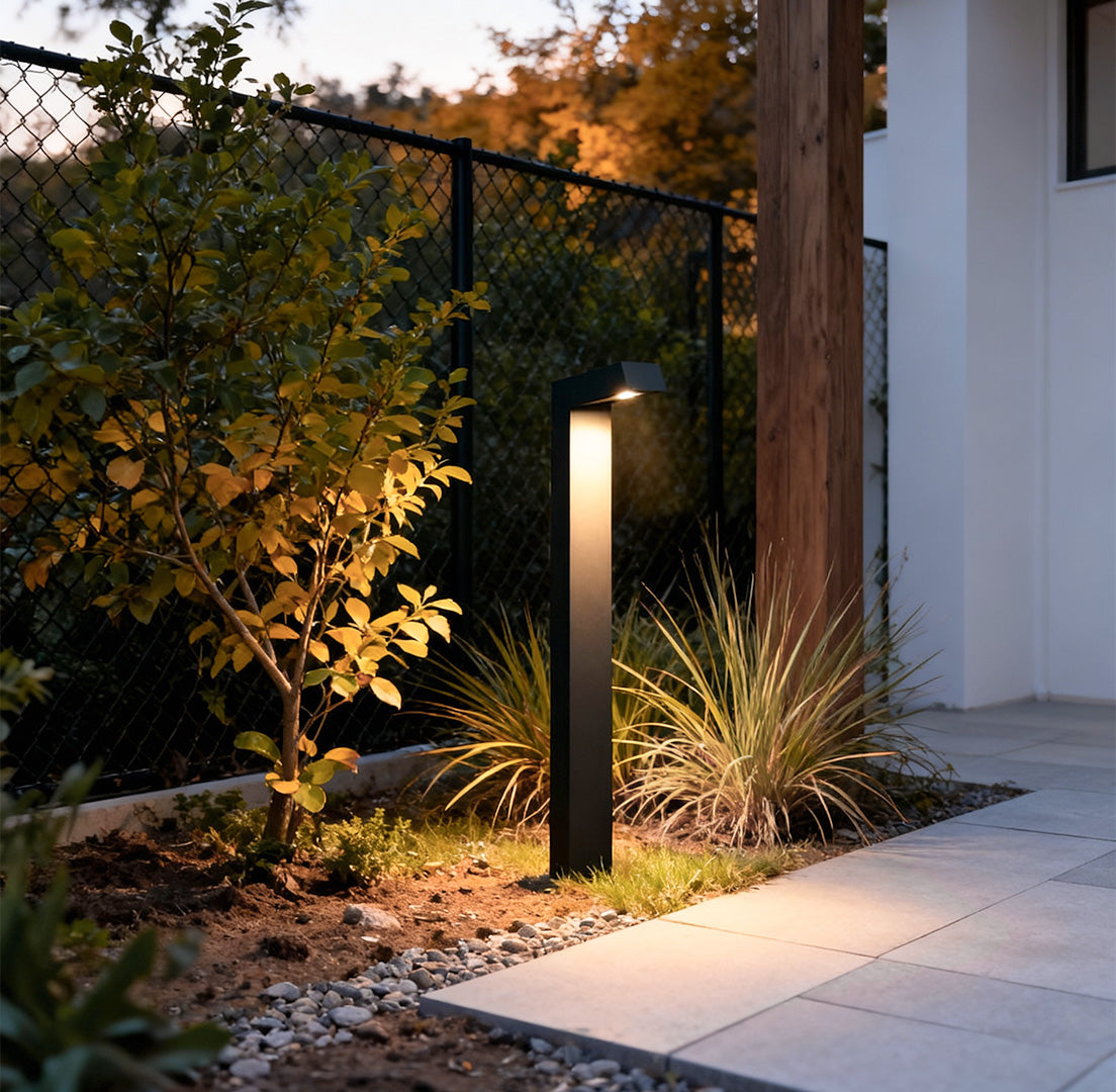 RAVENHURST MODERN BOLLARD LANTERN, BLACK ANODIZED ALUMINUM OUTDOOR LIGHTING