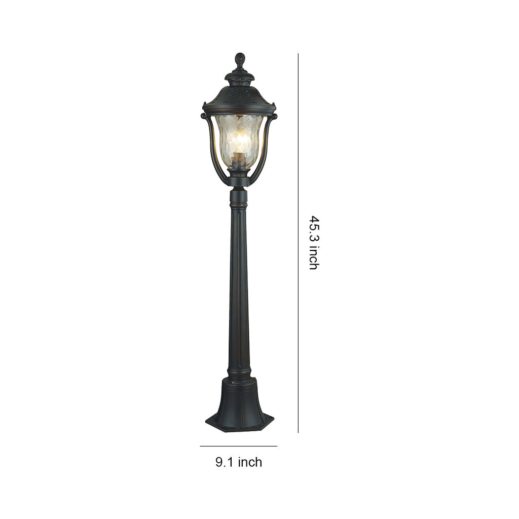 WHITBY ALUMINUM GARDEN BOLLARD WITH GLASS LANTERN SHADE