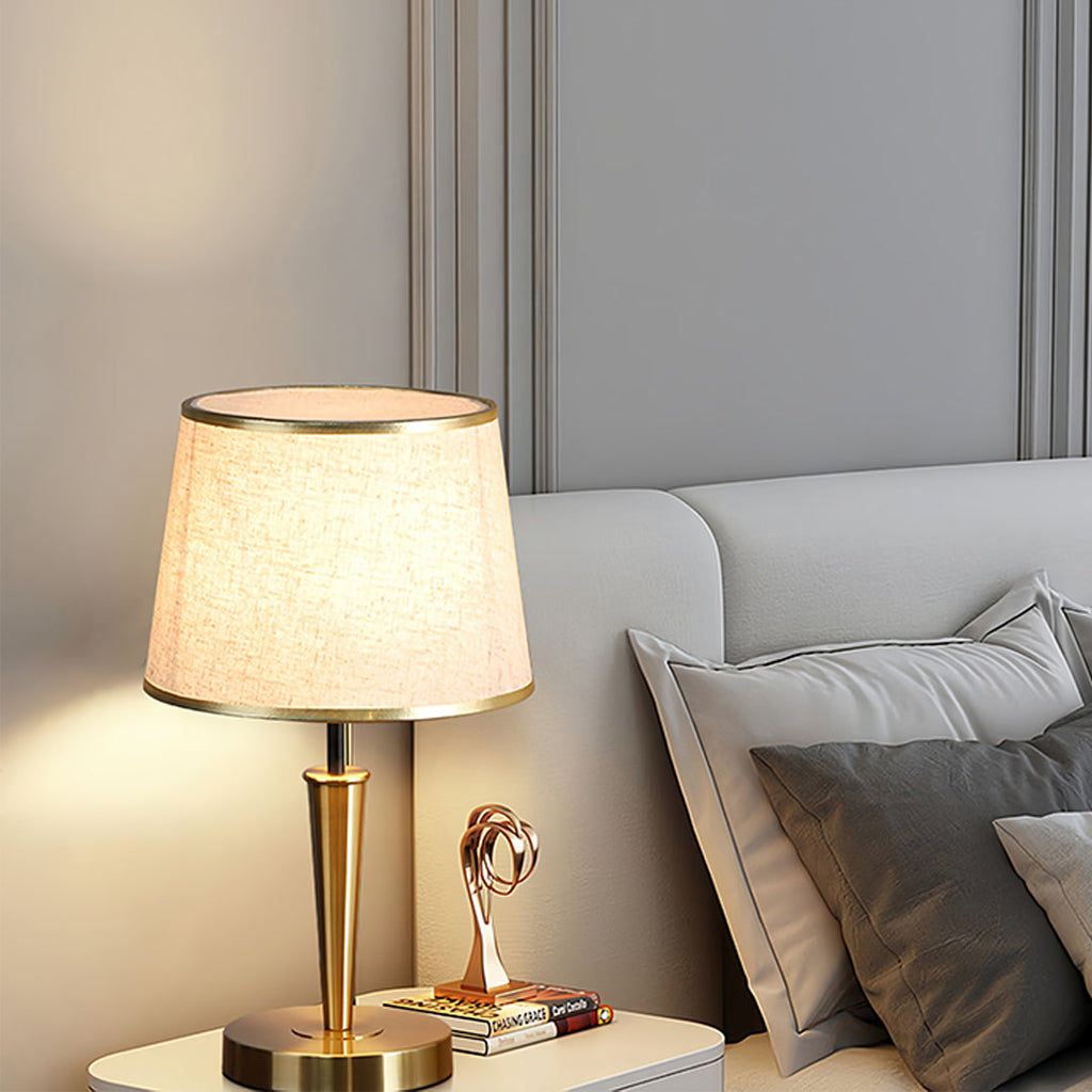 WINTHORPE BRASS LAMP WITH TEXTURED FABRIC SHADE