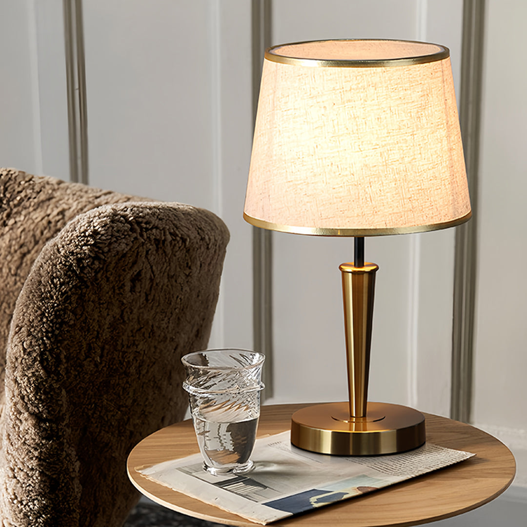 WINTHORPE BRASS LAMP WITH TEXTURED FABRIC SHADE
