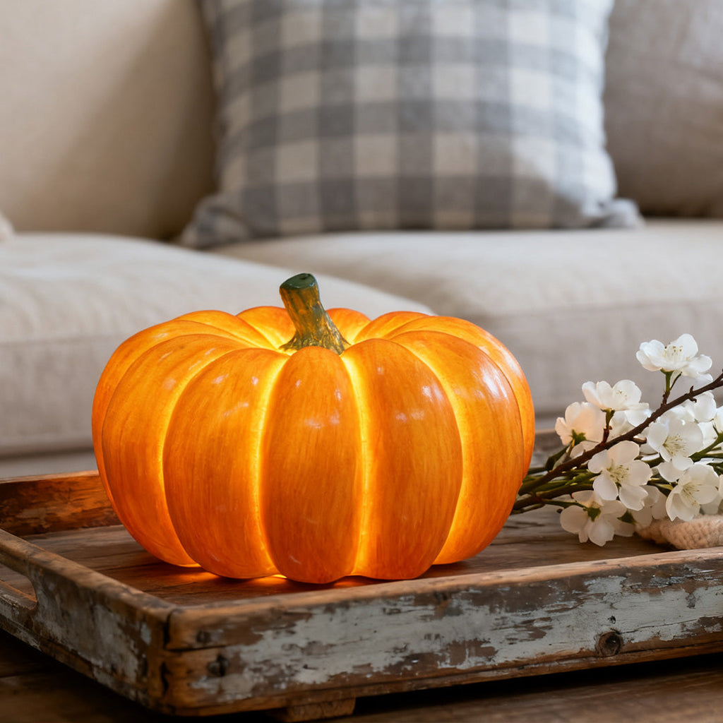 WINTERBOURNE GLOWING PUMPKIN RESIN LANTERN