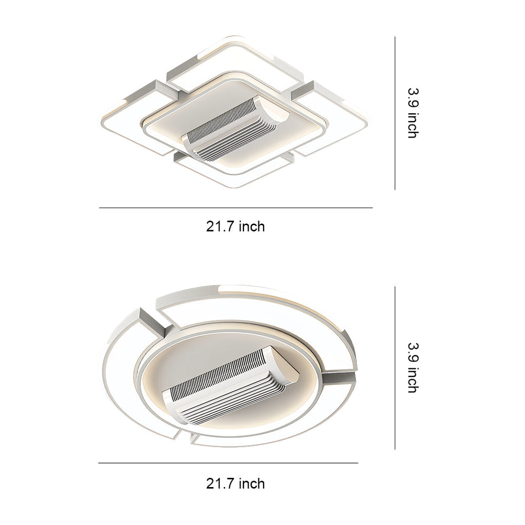 1. **WINSLOW AURORA AIRFLOW LAMP**  
   A modern bladeless ceiling fan featuring a full spectrum LED light, designed for optimal airflow and illumination.

2. **CAVENDISH LUMINAIRE CEILING FAN**  
   A sophisticated bladeless fan with integrated LED light