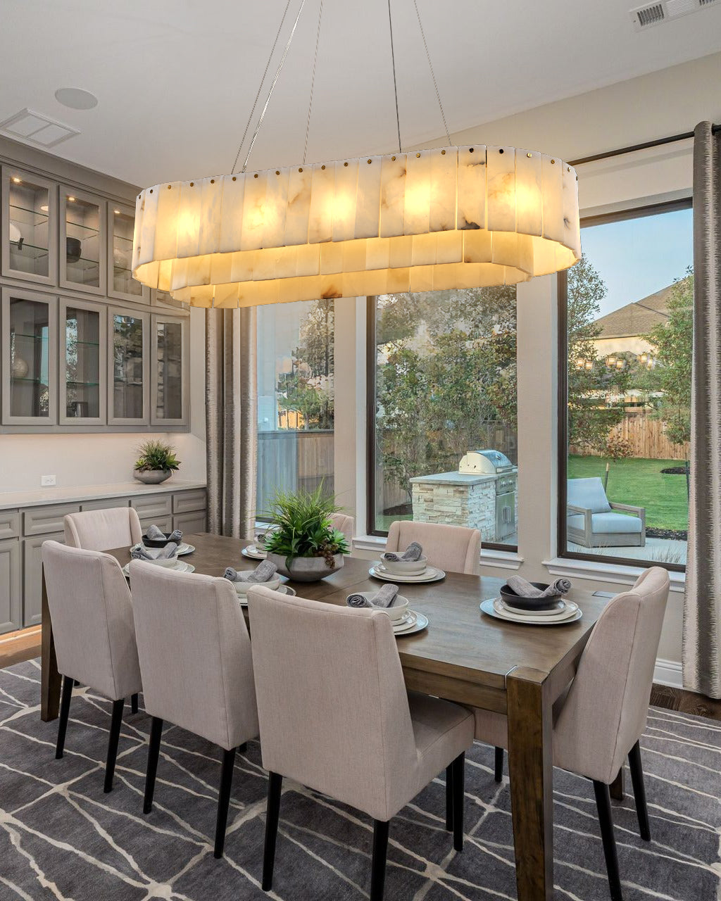VILLENEUVE RECTANGULAR ALABASTER DINING CHANDELIER