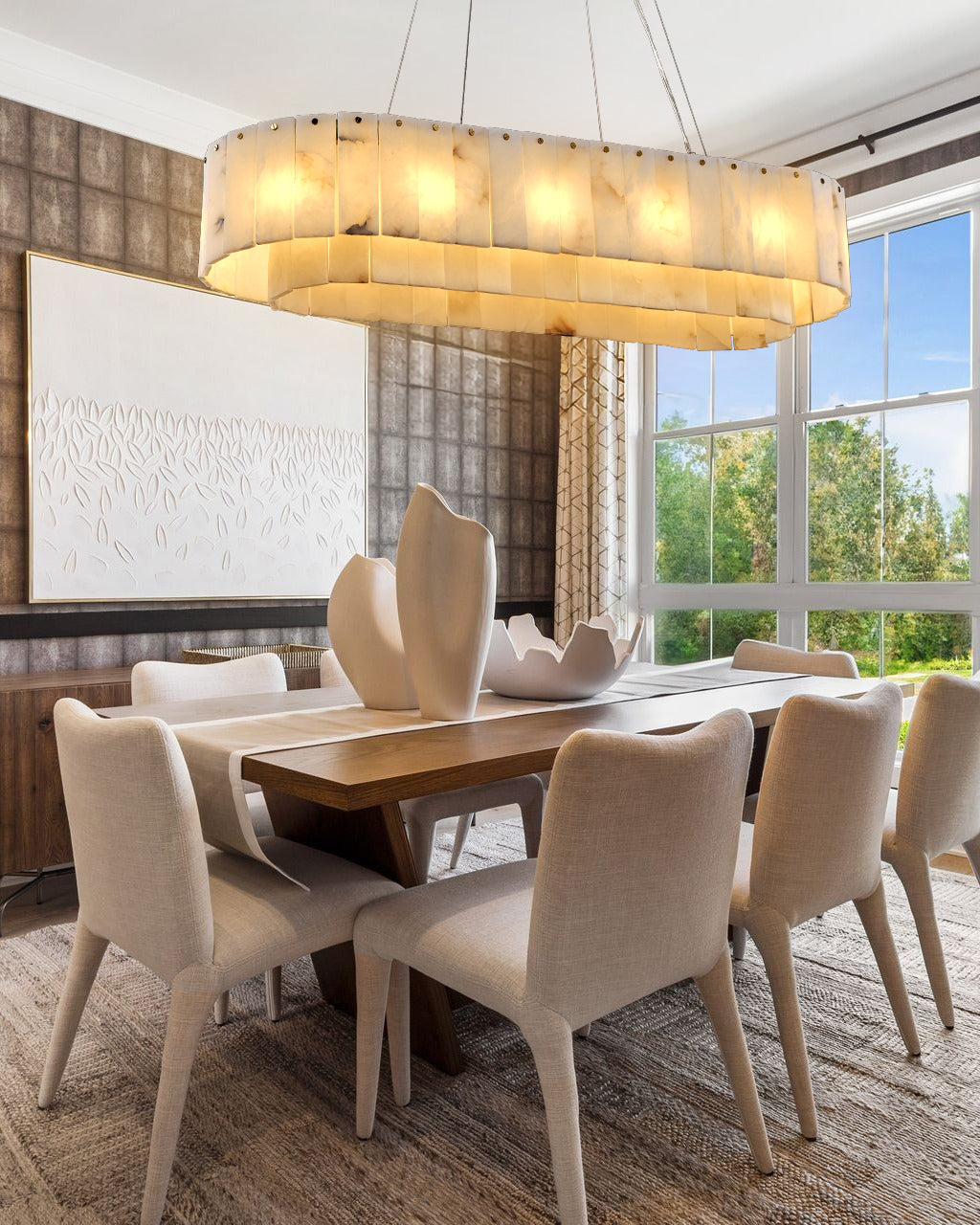 VILLENEUVE RECTANGULAR ALABASTER DINING CHANDELIER