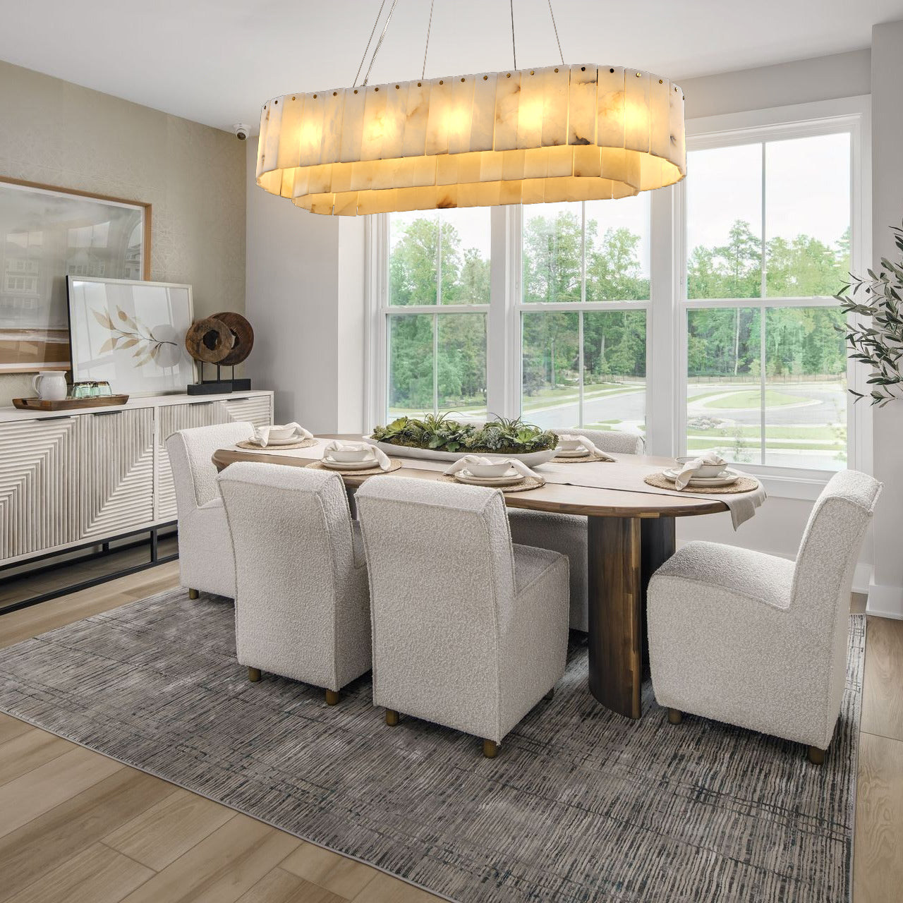 VILLENEUVE RECTANGULAR ALABASTER DINING CHANDELIER
