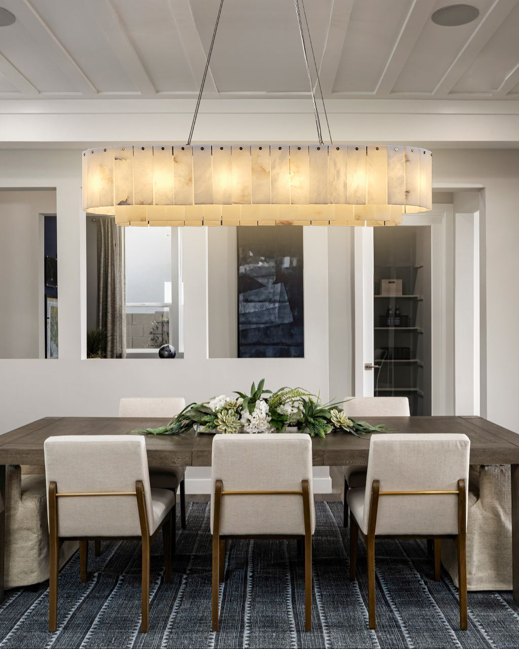 VILLENEUVE RECTANGULAR ALABASTER DINING CHANDELIER