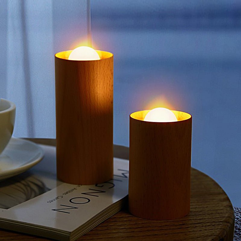 WINTERBOURNE WOODEN CYLINDER LED TABLE LANTERN