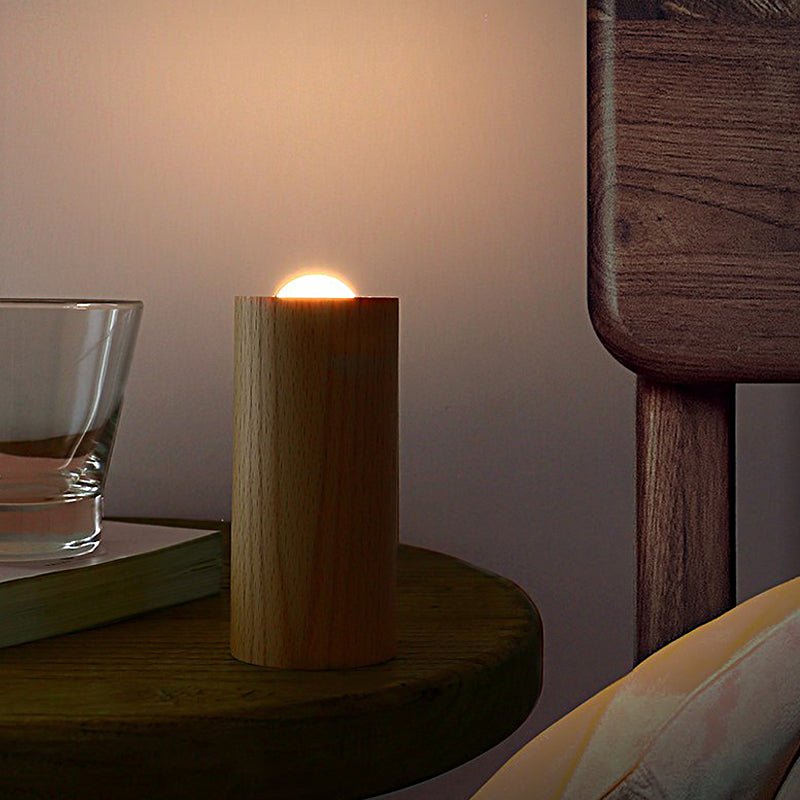 WINTERBOURNE WOODEN CYLINDER LED TABLE LANTERN